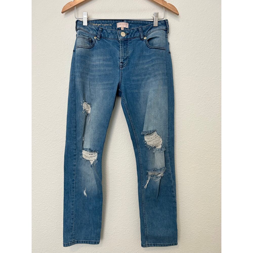 Ted Baker Women's Size 28 Jeans Boyfriend Style Distressed Straight Leg Pants